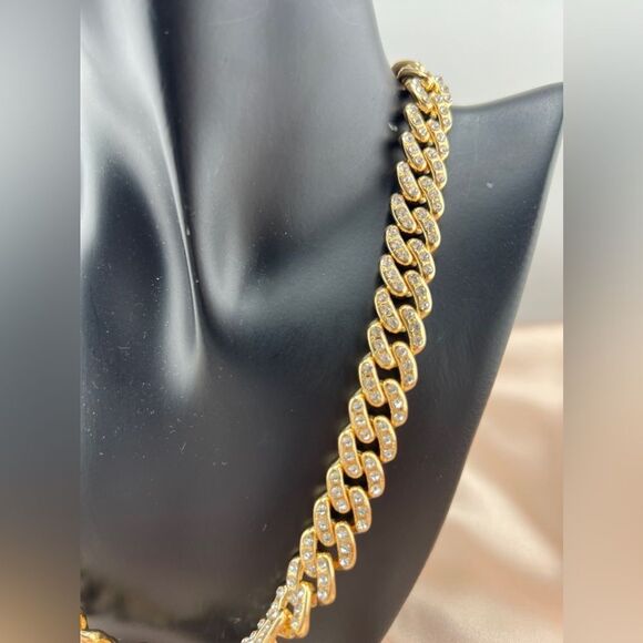 Gold-Tone CubanโLink Chain Necklace with Rhinestones - Picture 8 of 10